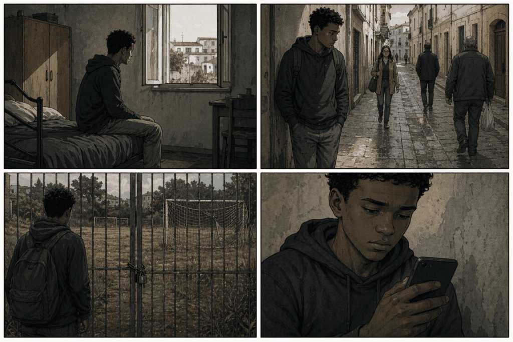 assenza terzo settore integrazione migranti ragazzo solo campo sportivo abbandonato